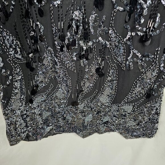 Vtg OLEG CASSINI Silk Dress BLACK Beaded size 10 Great Gatsby Cocktail Evening - Picture 9 of 13